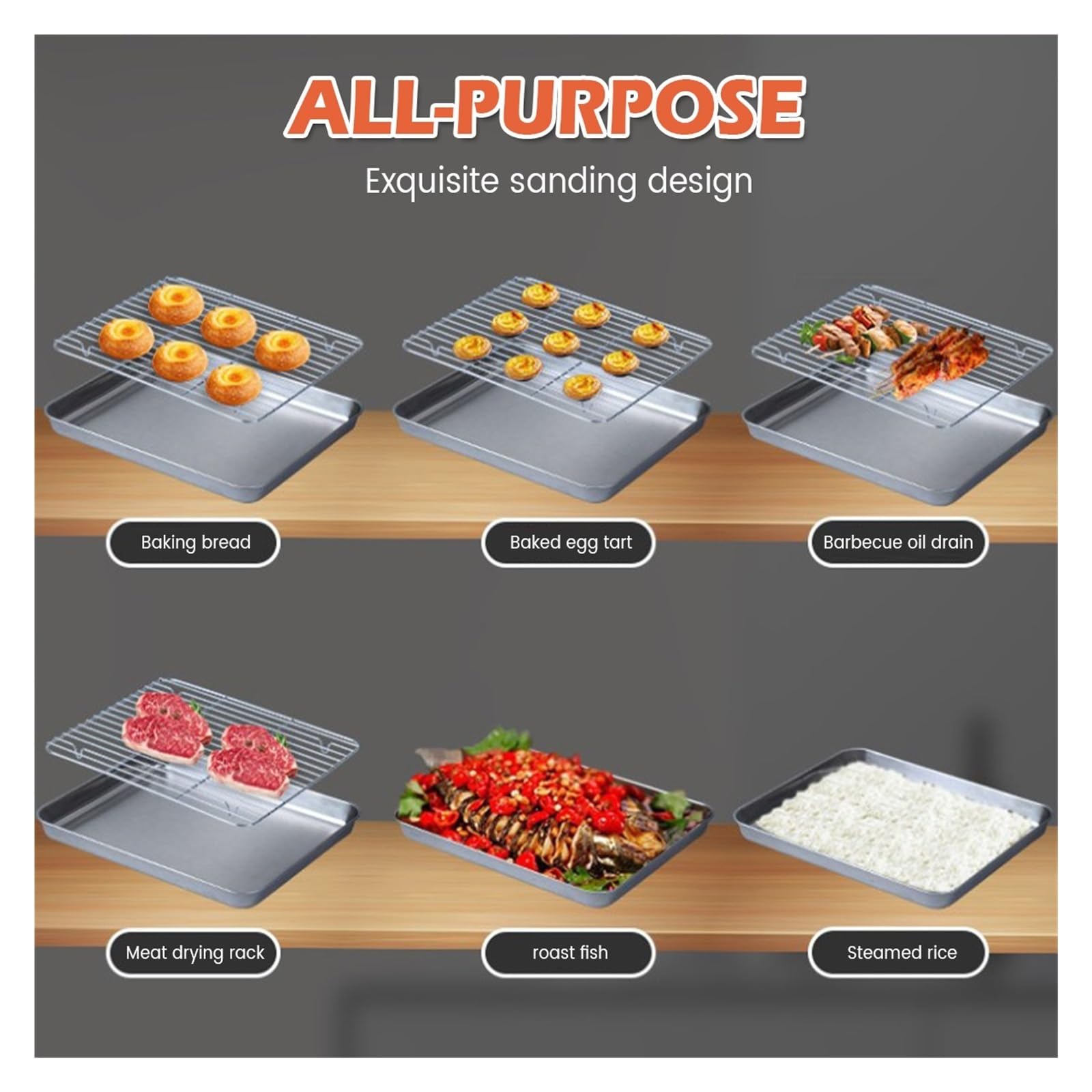 Juego de bandeja y parrilla for horno acero inoxidable, práctico con estructura alambre, apto for hornos lavavajillas para Cocina(25x20.5x2.5CM 2pcs)
