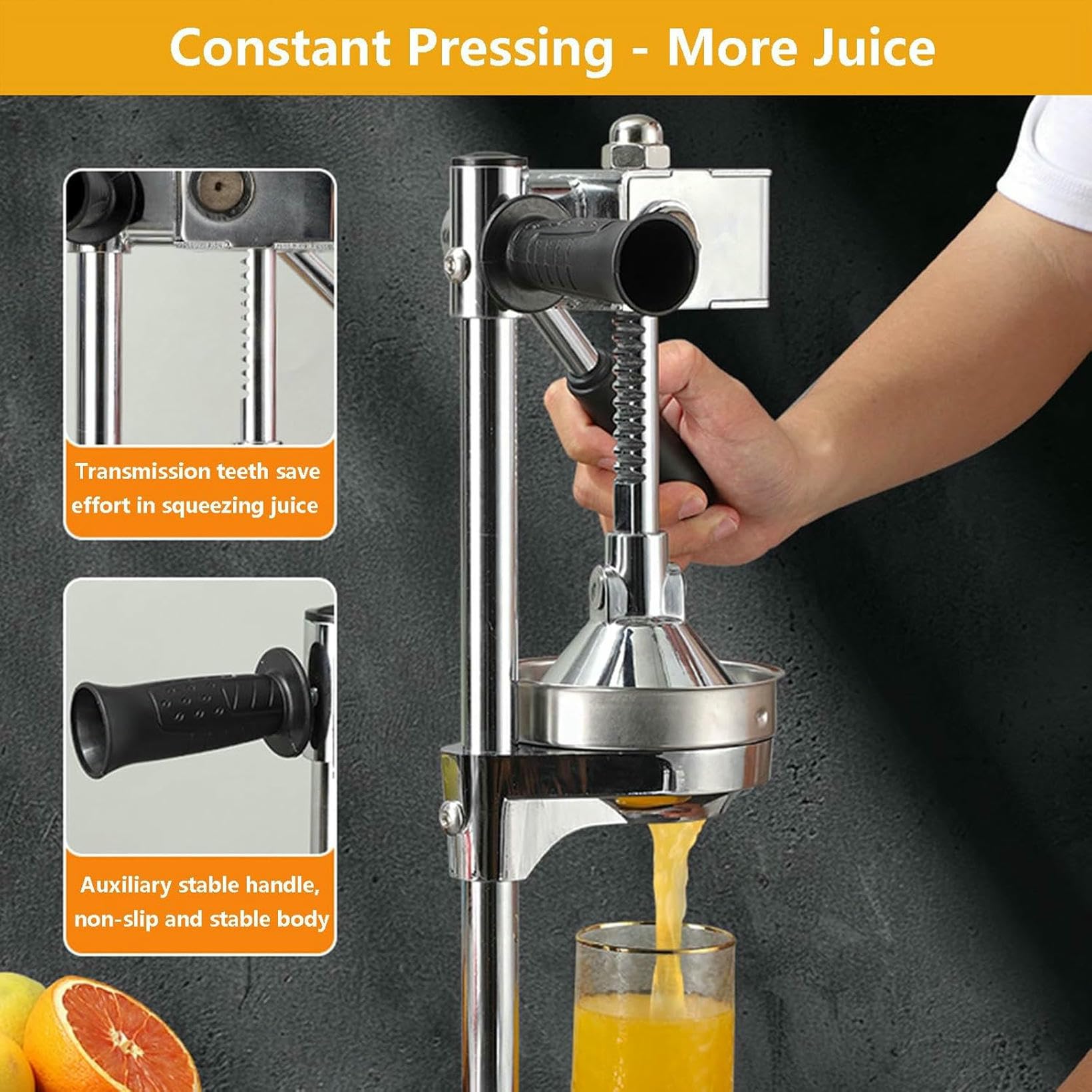 Professionelle Manuelle Zitrus Presse Saftmaschinen | Hand Presse Squeezer & Edelstahl Brecher | Manuelle Zitronenpresse Mit Großen Druckplatte, Einfache Saft Extraktion - Schwarz, Silber, Schwarz