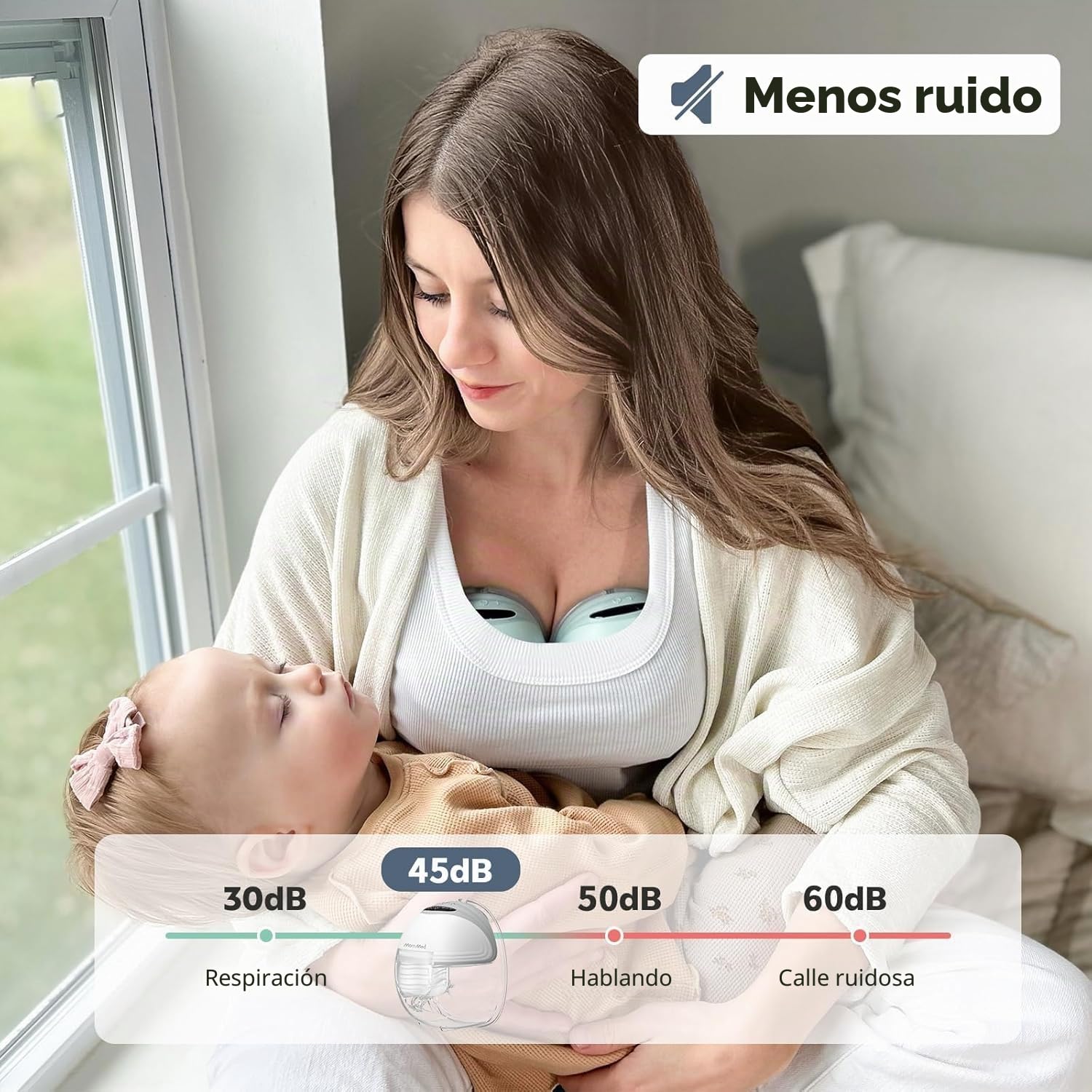 MOMMED Sacaleches Electricos, 24 mm Extractores de Leche Electrico con 3 modos y 12 potencias, Sacaleches Manos Libres de diseño a prueba de fugas, incluye 17/19/21 mm inserciones de brida