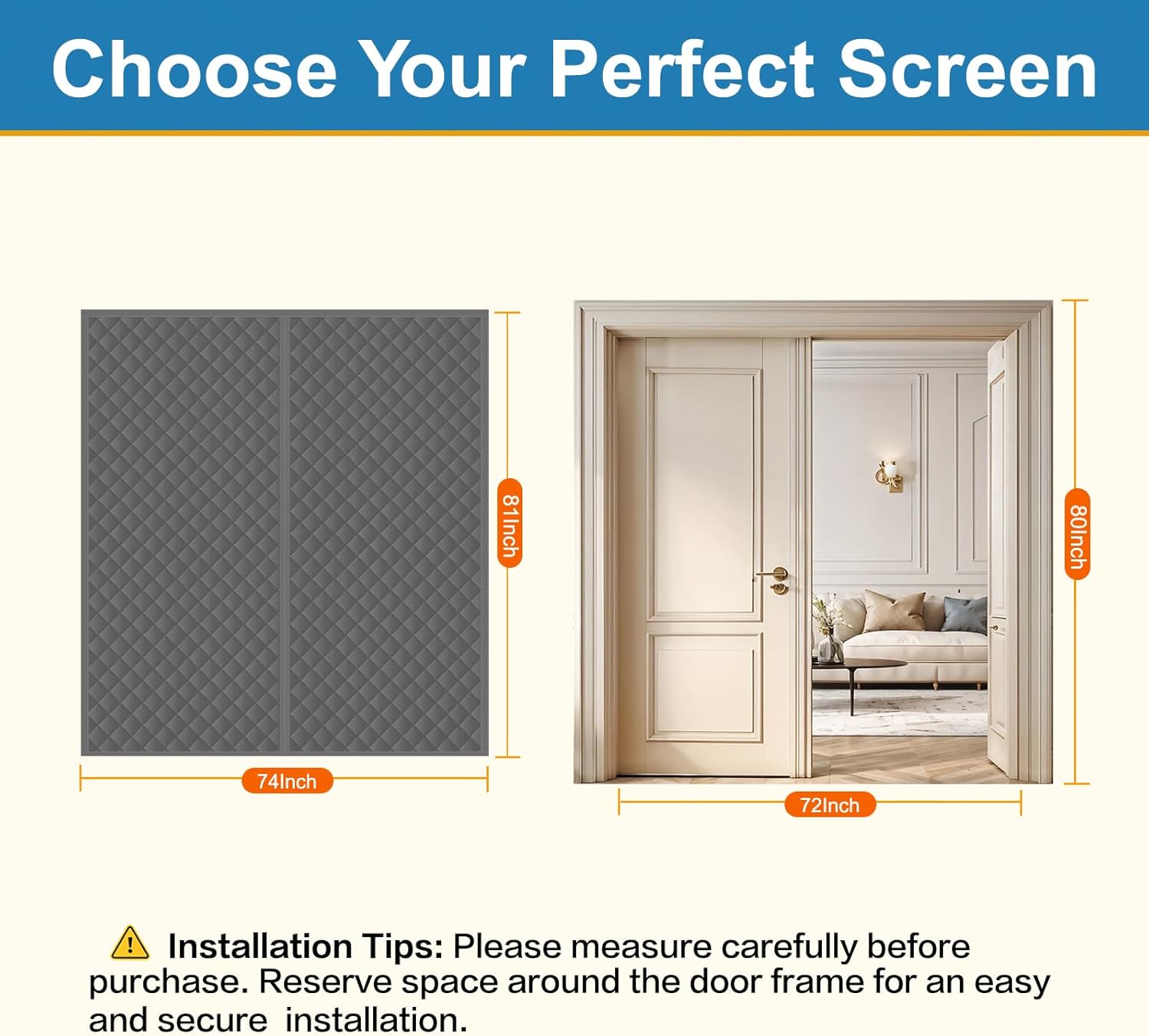 Magnetic Thermal Insulated Door Curtain for 72x80 Inch Door, 74x81 Inch Winter Cover with 5-Layer Oxford Cotton to Keep Cold Out Winter Screen Door,Grey Color