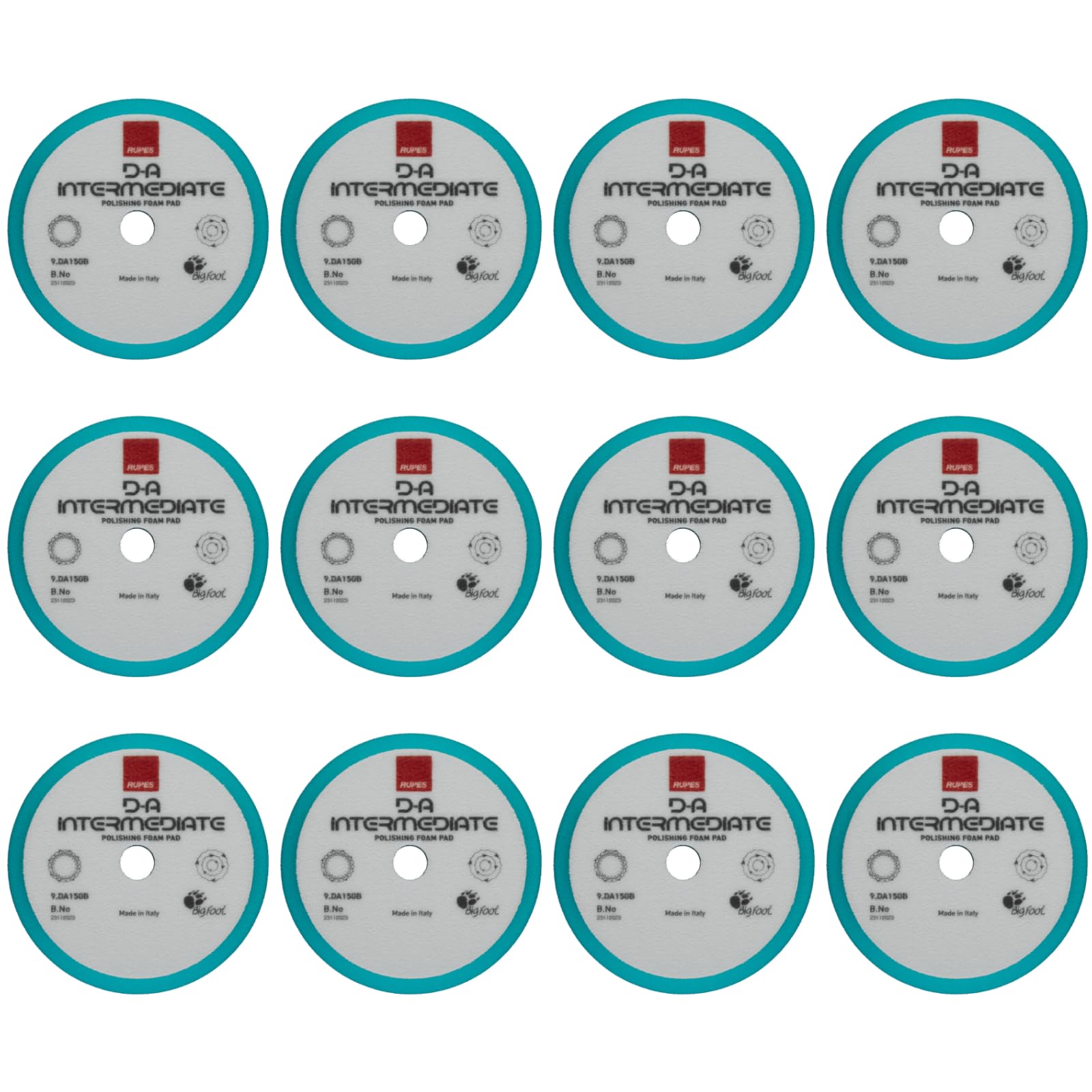 RUPES 9.DA150B Pack of 12 Light Blue D-A Intermediate Foam Polishing Pads 150mm | Ideal for Paint Correction &amp; Gloss Enhancement | Compatible with 5" Backing Plate | Improves Cutting Performance