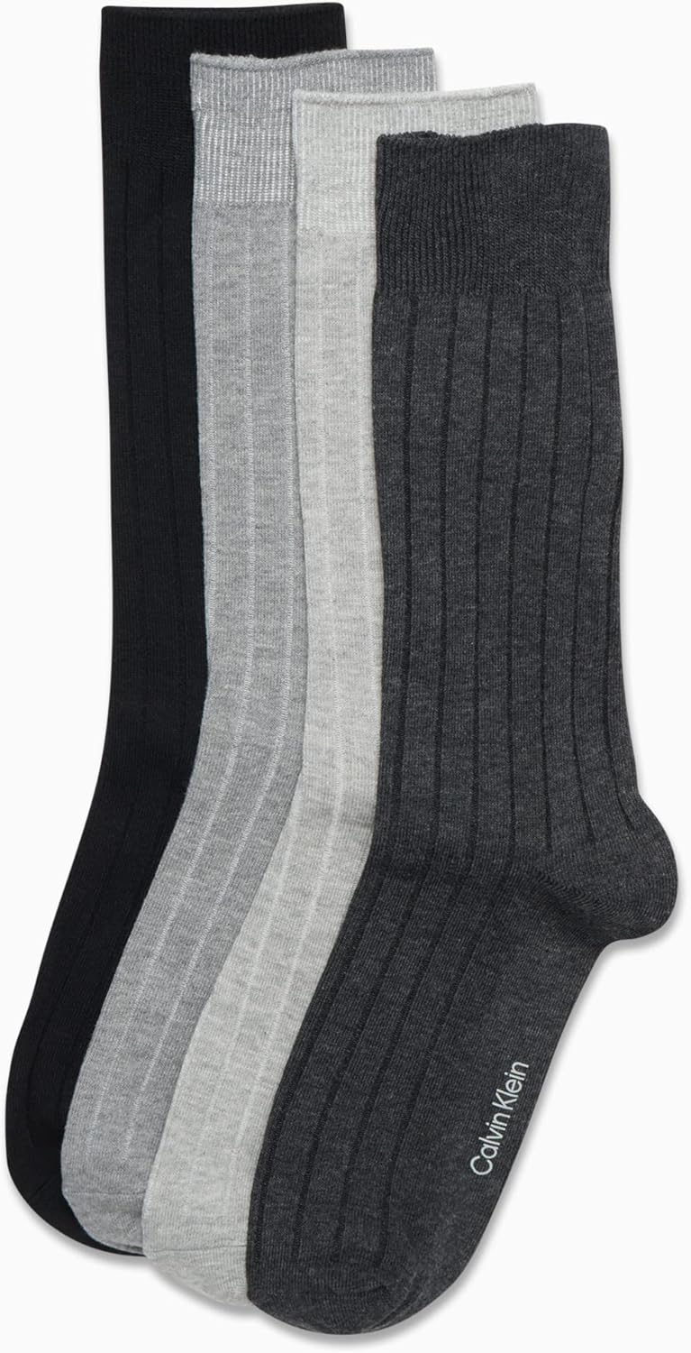 Calvin Klein Men's Dress Socks - Cotton Blend Crew Socks: Patterns and Solids (4 Pack) Grey Heather Solid 7-12 image 4 of 7 B0BGV7PP84