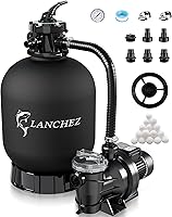 LANCHEZ 18" Sand Filter Pool Pump 1.5HP 4900GPH w/ Timer & 7-Way Valve for Above Ground Pools Up to 20,000 Gallons
