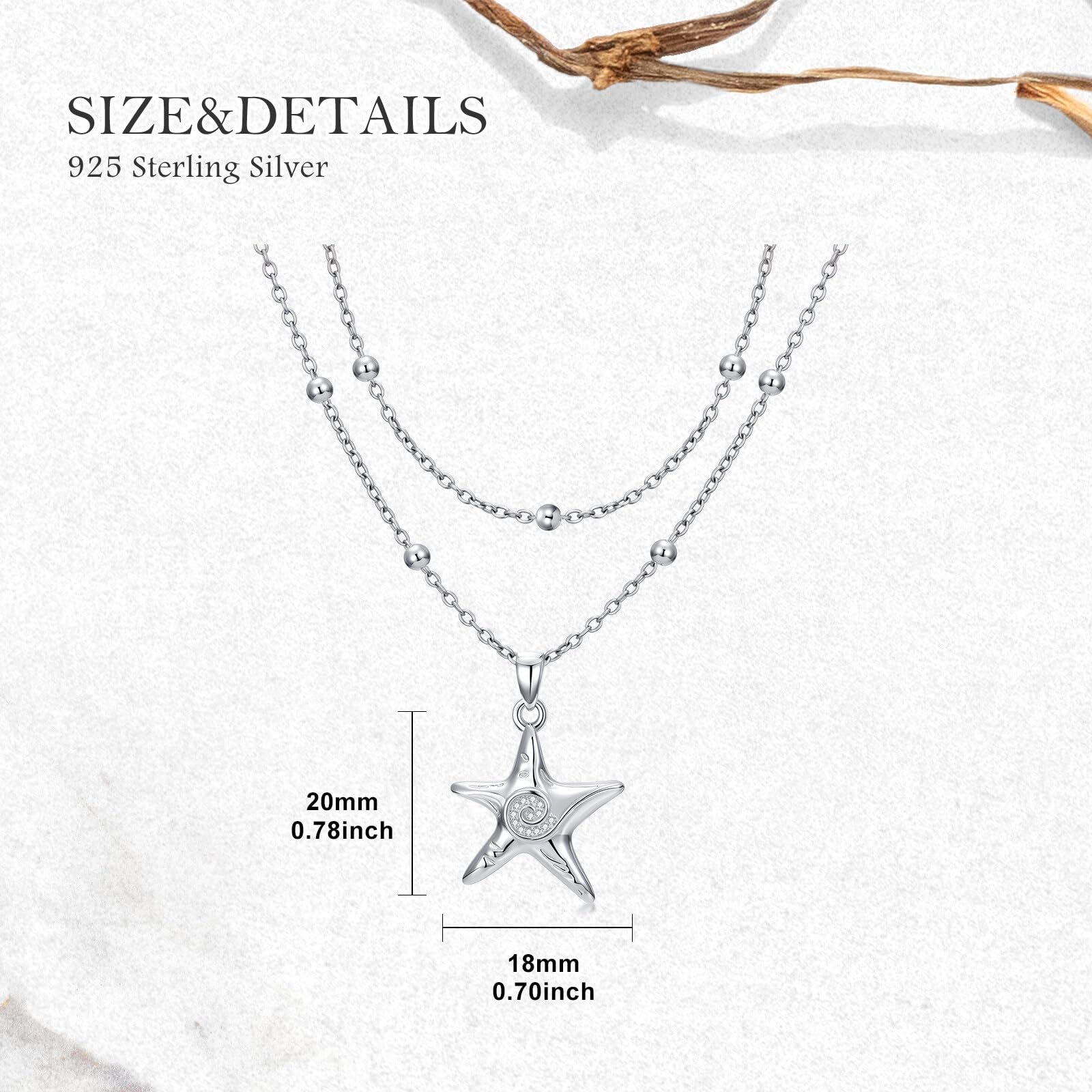 Collar de estrella de mar de diamante para mujer, plata de ley 925, multicapa, joya de playa, regalo de cumpleaños