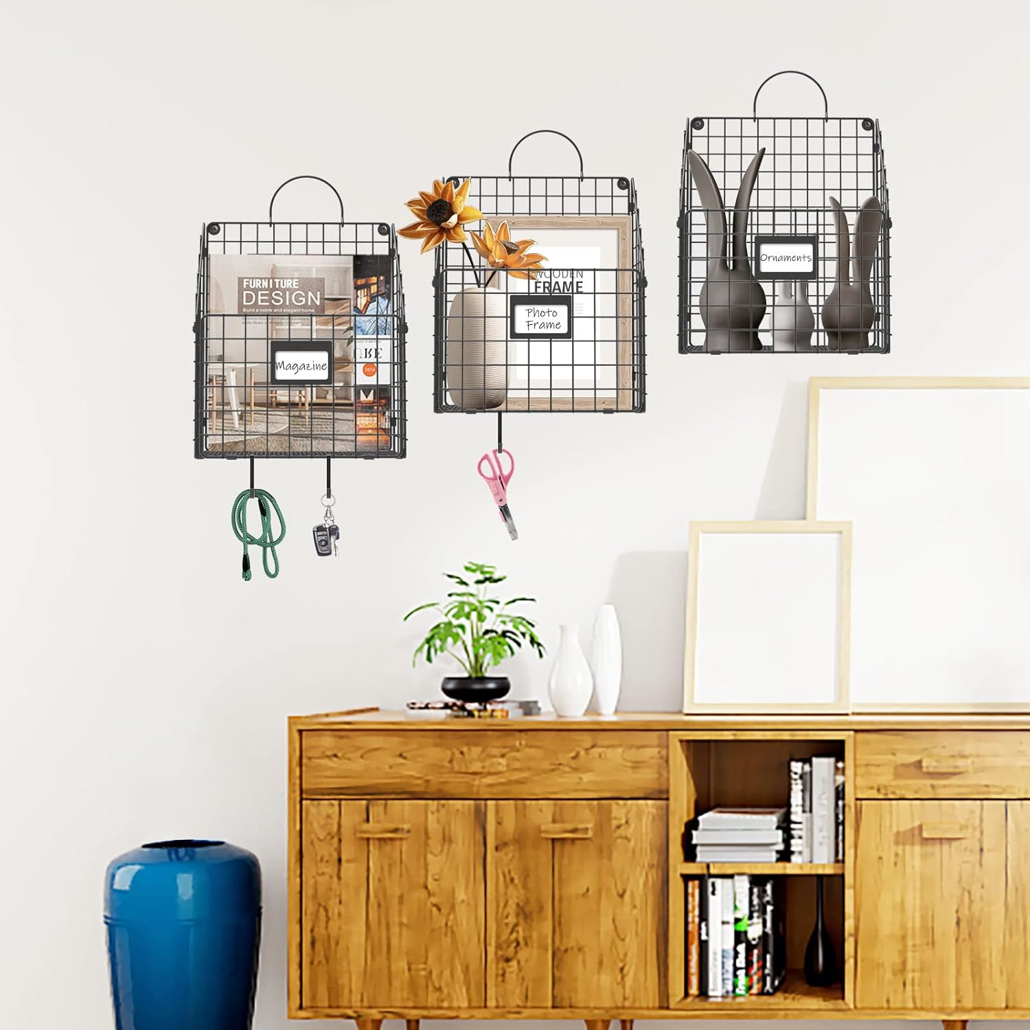 Hanging Wall File Organizer Metal Wall Mounted File Holder Folder with Handles and Hooks, Magazine Document Rack, for Home Office or Decor, 3 Packs : Office Products