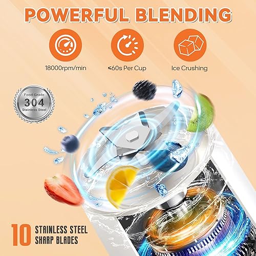 Miniatura 2 de Licuadora portátil exprimidor personal para batidos y licuados, botella mezcladora eléctrica de proteínas de 27 onzas con funda aislada, tapa de