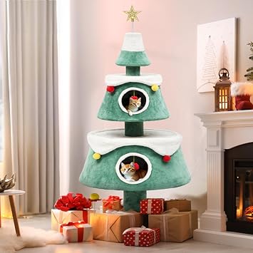 DWVO 63" Christmas Cat Tree with 2-Storey House
