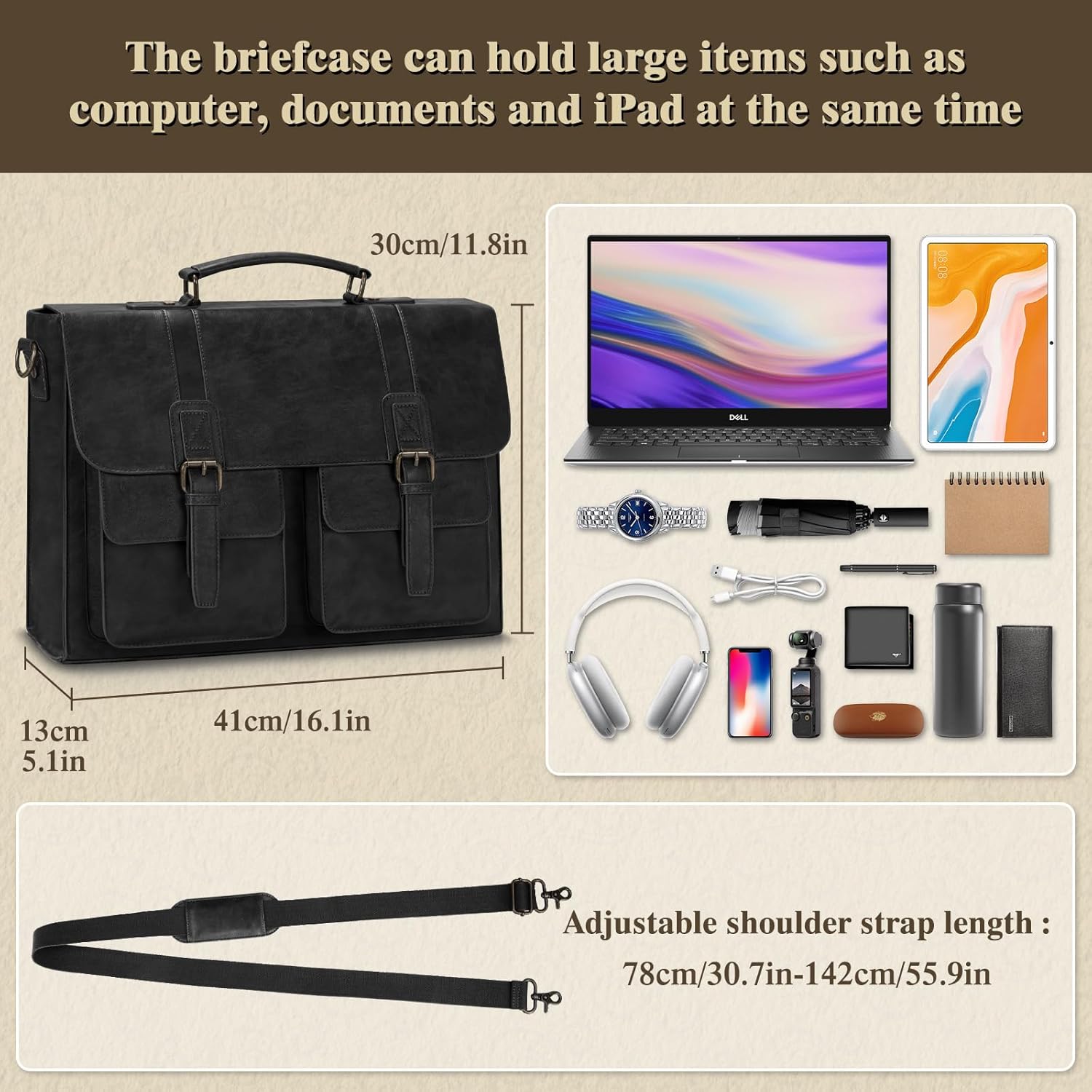 Leather Messenger Bag for Men 15.6 Inch Vintage Laptop Bag Waterproof Briefcases for Men Computer Bag Satchel for Work/Office - Image 7