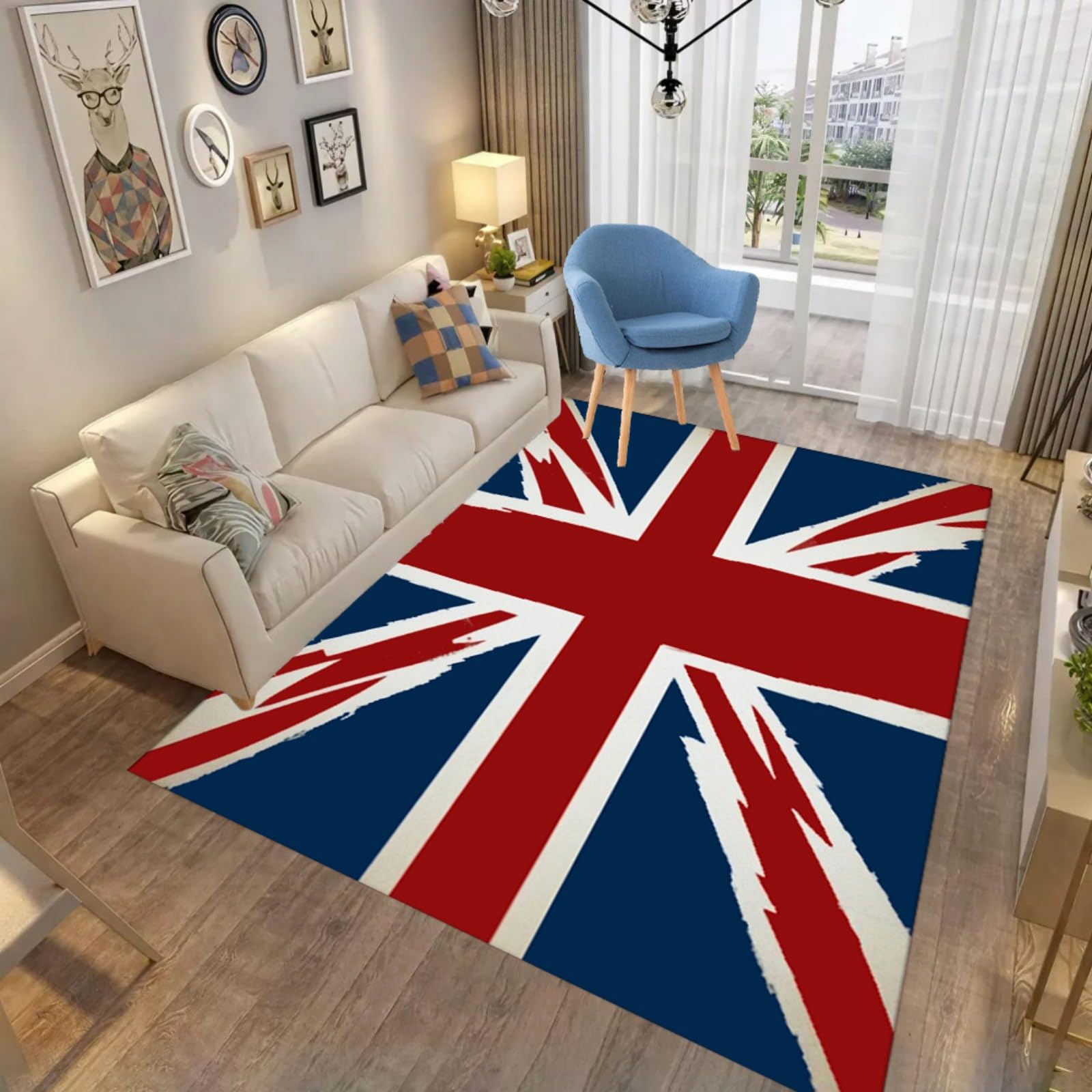 ZLXMN Indoor Accent Union Jack Rug 180x260cm Modern Abstract British Flag Rug Anti-Slip Machine Washable Large Small Rugs and Mats for Lounge Living Room Bedroom Front Door Mat Inside