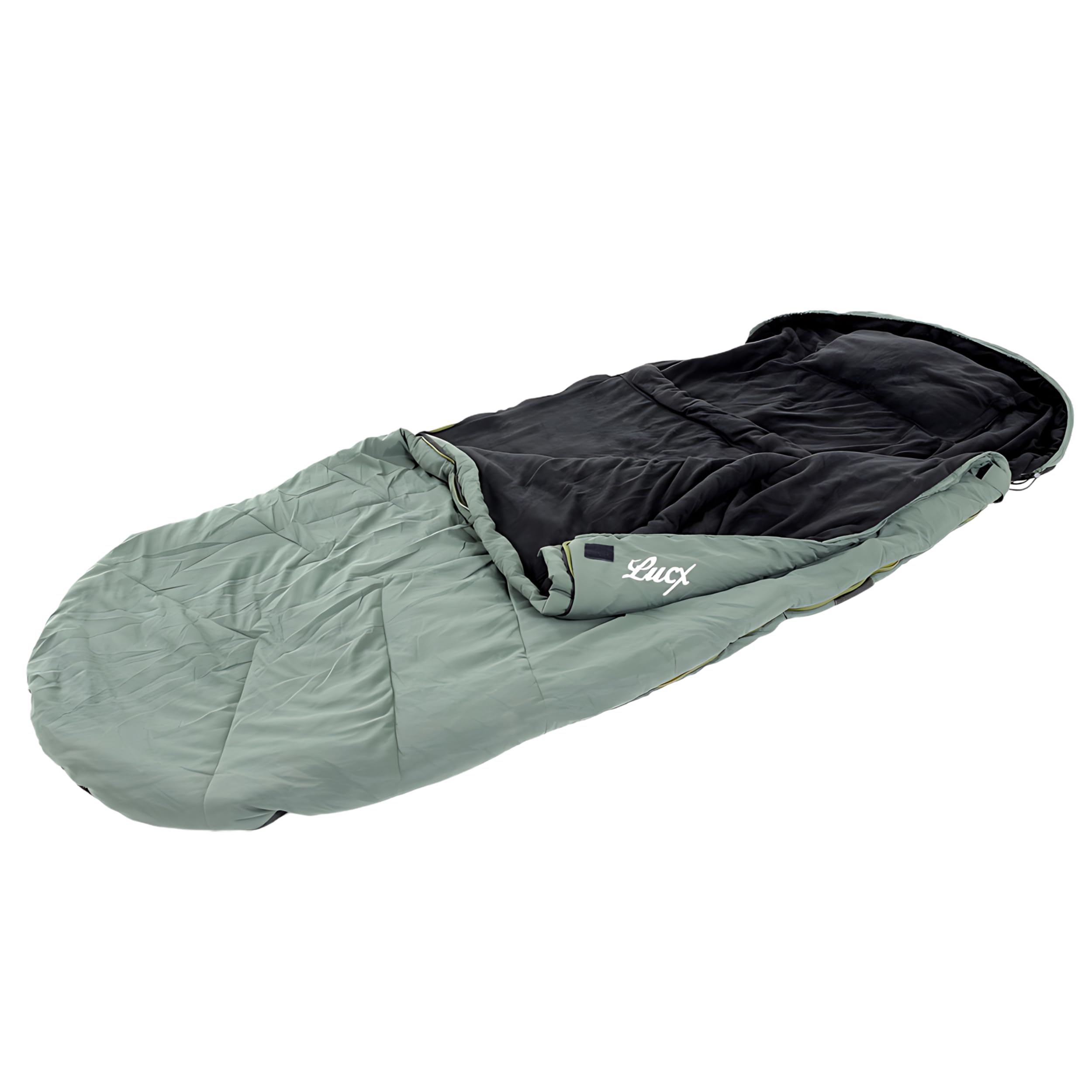 Lucx Nightcat Angelschlafsack - 5-Season Sleeping Bag für Karpfenangler bis -10 °C - Warmer Schlafsack mit Fleecefutter & Tragetasche, olivgrün, 28×28×52 cm
