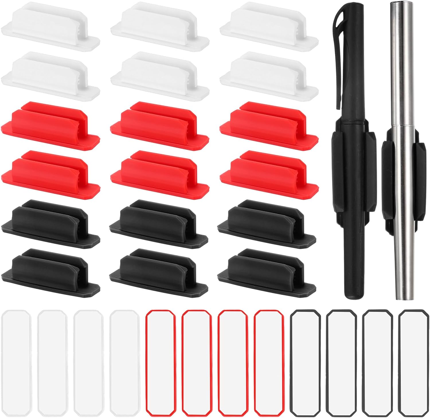PATIKIL Adhesive Pen Holders, 48 Pack Silicone Flexible, Black/White/Red