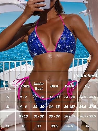 Miniatura 6 de Bikini con purpurina para fiesta en la piscina, correa de neón, acolchado de 2 piezas, traje de baño Boudoir Shoot