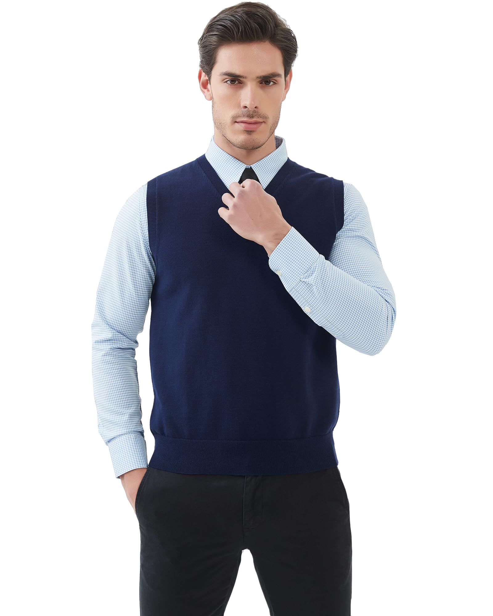 Kallspin Hombres de Algodón sin Mangas Jerseys Cuello en V de Punto Chalecos Suéter Chaleco Corte Relajado Pullover