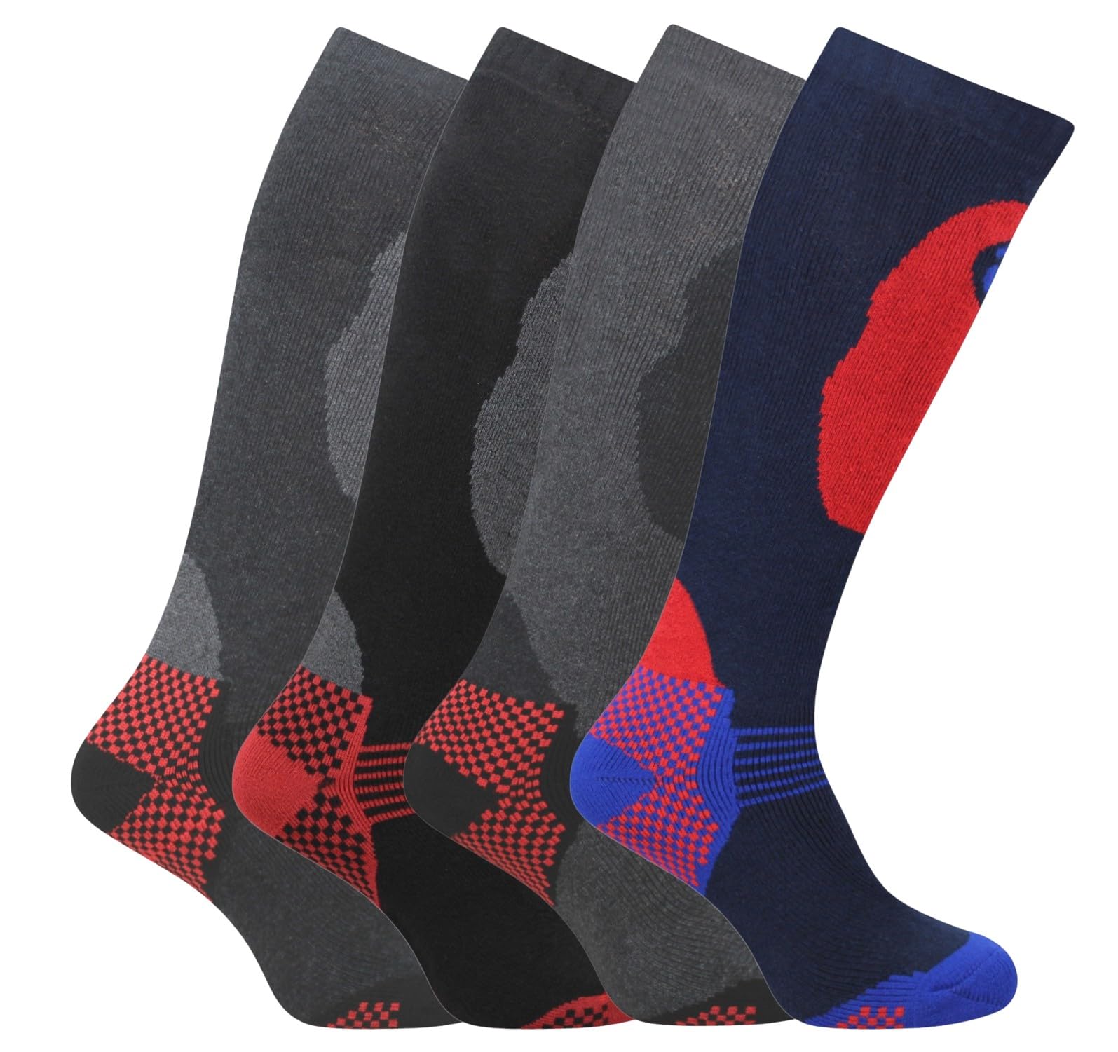 Bonjour 4 Pairs of Mens High Performance Thermal Ski Socks-Assorted-UK 6-11 (Eur 39-45)