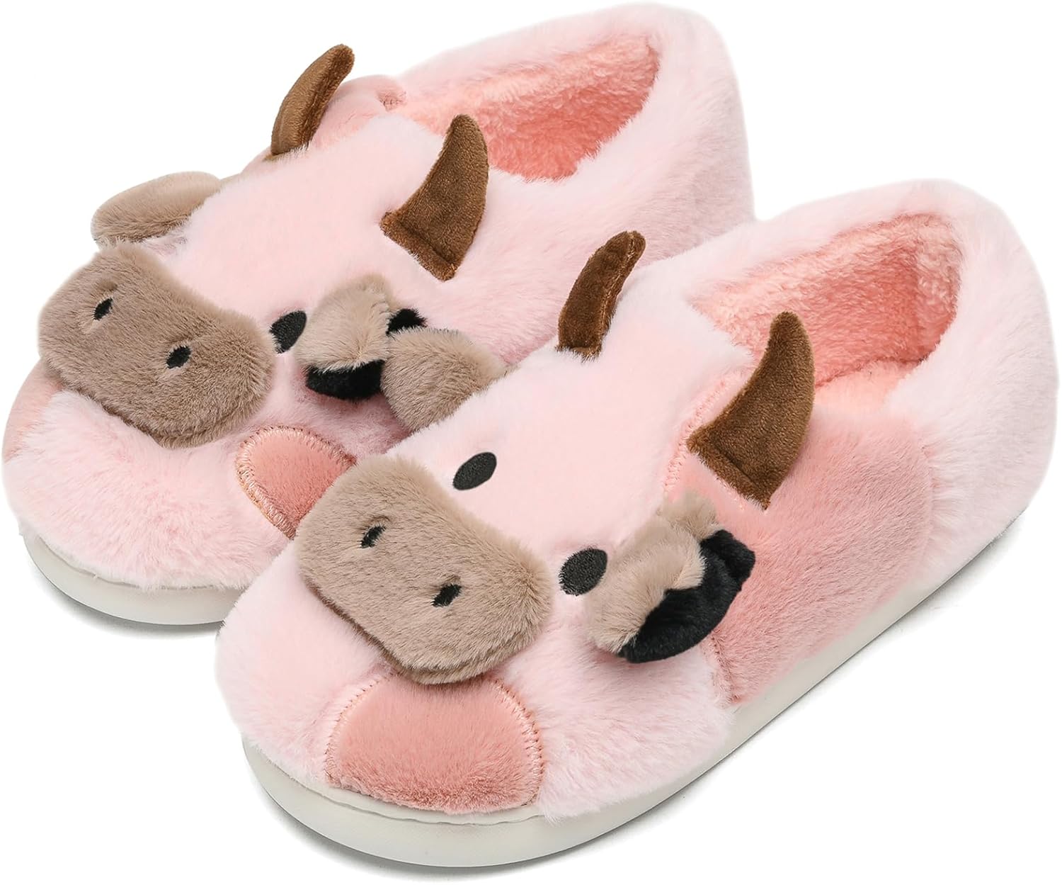 NZFUN Cow Slippers for Women and Men, Fluffy Cute Cozy Cartoon Fuzzy Cow House Slipper Womens Milky Cows Animal Preppy Funny Kawaii Pillow Cloud Fall Winter Bedroom Home Shoes for Indoor and Outdoor