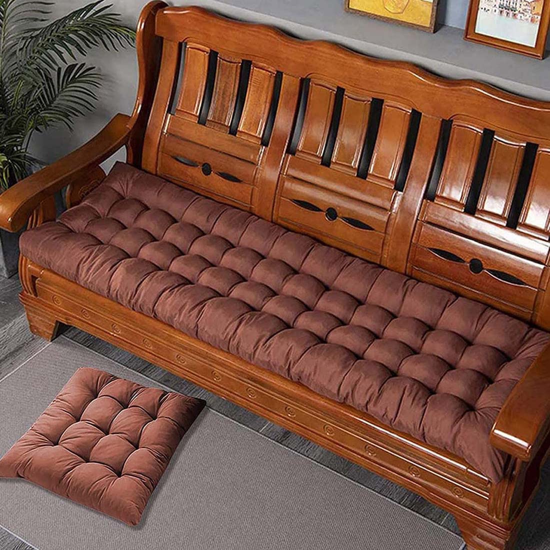 Cuscini spessi 8 cm per panca da giardino a 2 e 3 posti, 160 x 50 cm, caldi cuscini per interni ed esterni, chaise longue e divano a dondolo marrone per un maggiore comfort