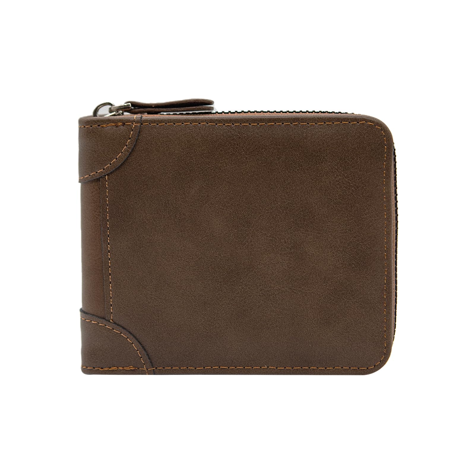 LJCZKA Mens Leather Zipper Wallet RFID Large Capacity Bifold Multi-card Holder Wallets Coin Cash Purse with ID Window (Brown)