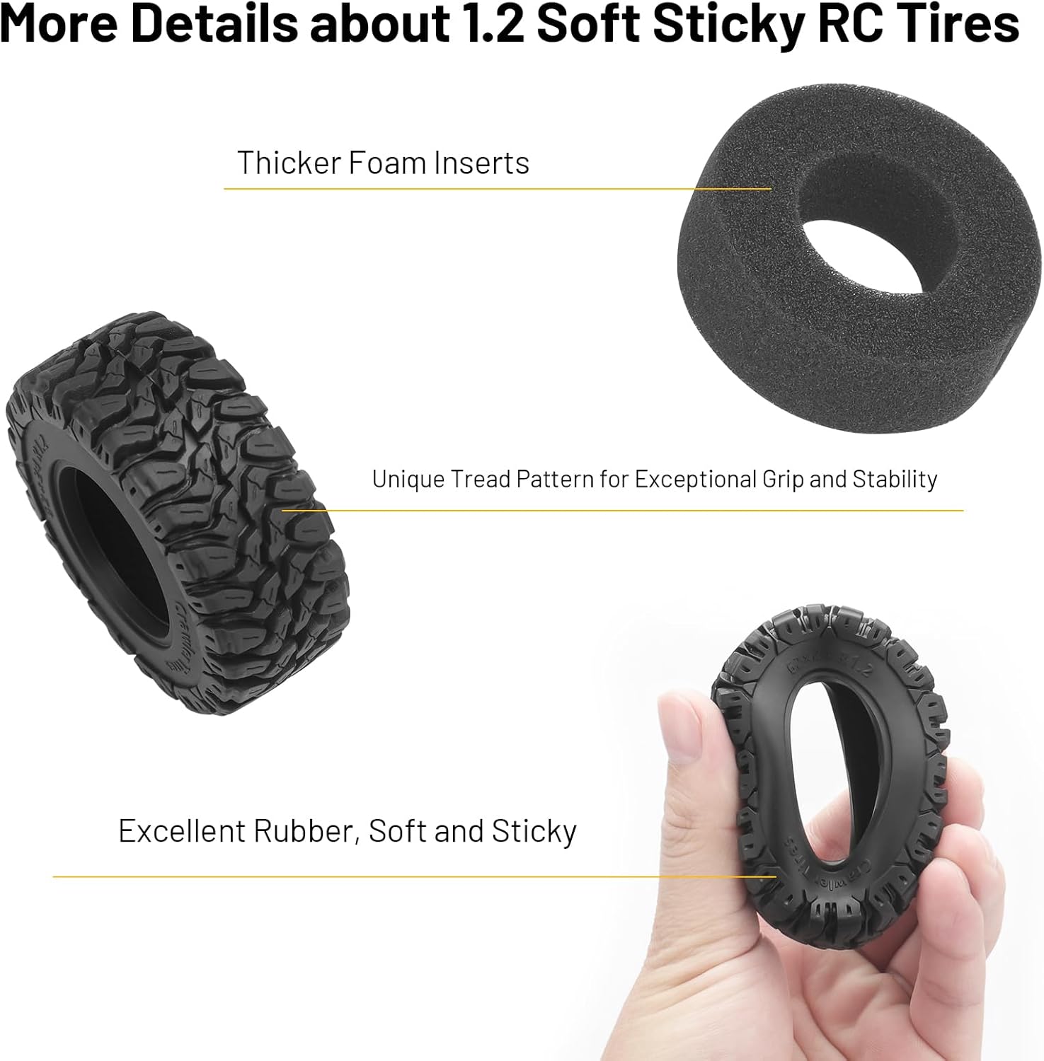 1.2 RC Crawler Tires, daitoku 62 * 24mm 1.2 RC Car Tires for SCX24 TRX4M AX24 1/18 1/24 Crawler