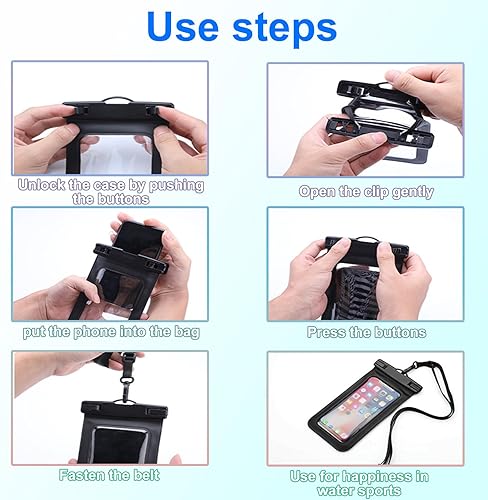 Miniatura 7 de Bolsa impermeable para teléfono celular paquete de 5 fundas universales a prueba de agua con cordón para el cuello, soporte transparente para