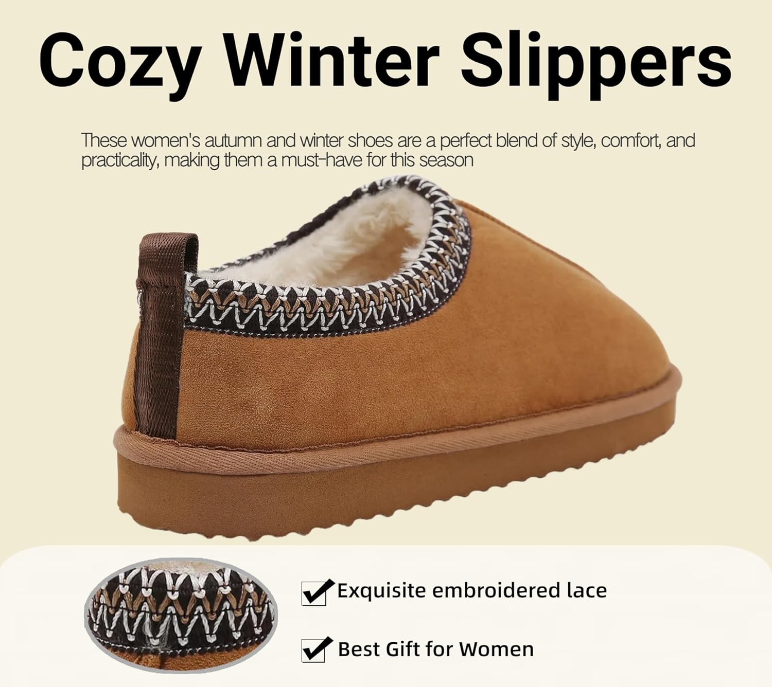 SMajong Women's Fuzzy Slippers Cozy Memory Foam House Shoes Winter Warm Loafer Slippers Indoor - Image 5