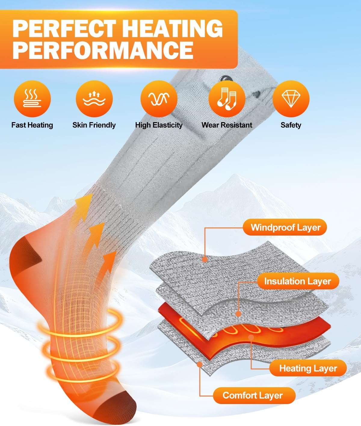 Electric Heated Socks, 3 Heating Settings Washable Heated Sock for Fishing Skiing Hiking Skating, Stocking Stuffers, 5000mAh Rechargeable Electric Socks for Men Women - Image 5