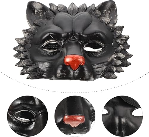 Miniatura 8 de NUOBESTY Máscara de león de animal, media máscara, novedad de Halloween, mascarada, cosplay, accesorio para suministros de fiesta de Halloween,