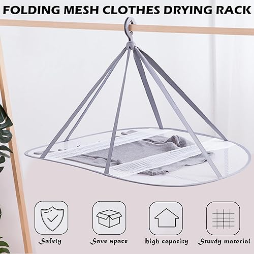 Miniatura 7 de Estante de secado de ropa plegable de malla de 1 nivel con fijación interna, apilable, estante portátil para colgar suéteres, camisetas, prendas