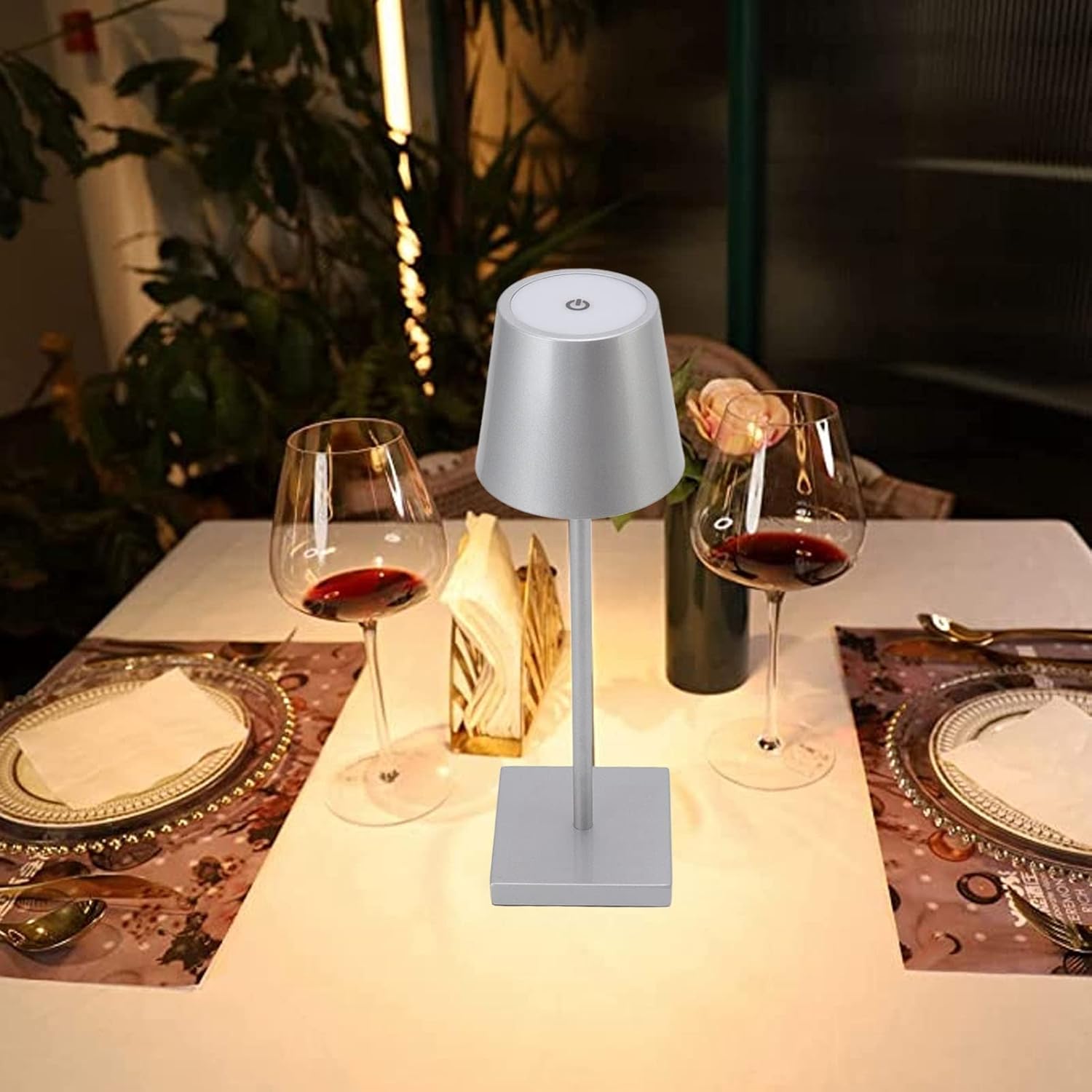 Modern LED Touch Lamp - Rechargeable, High Brightness, Dimmable, Cordless Table Lamp for Restaurant and Bar Ambiance(Silver)