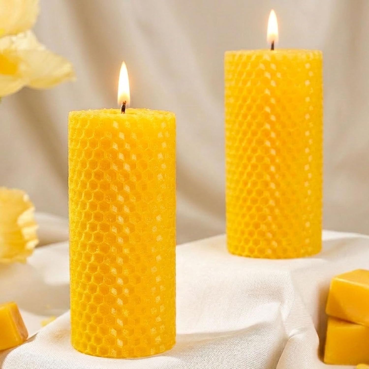 2Pcs Beeswax Pillar Candles,...