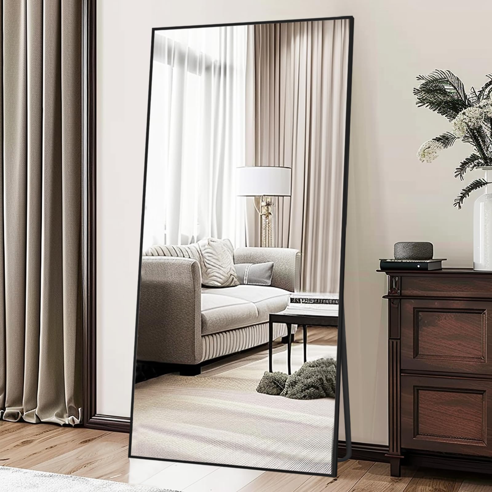 Photo 1 of LFT HUIMEI2Y Full Length Mirror, 76"x34" Black Oversized Tempered Floor Mirrors with Stand, Full Body Dressing Mirror Hanging or Leaning with Aluminum Alloy Frame Home Decor for Living Room, Bedroom (factory sealed) 