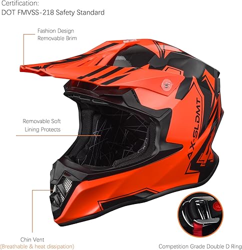 Miniatura 3 de SLUNDA TESCO Juego de casco de motocross para jóvenes, casco de motocross, ATV, aprobado por DOT, incluye guantes para pantalla táctil, gafas con 2