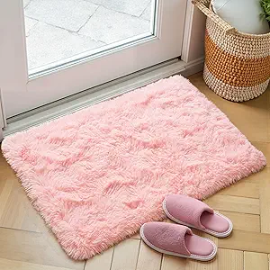 Zentavio Bedside Rugs Small 2x3 Shag Entry Entrance Rugs Soft Girls Bedroom Carpet Area Rugs for Dorm College Essentials Non-Slip Living Room Throw Rug Home Decor Aesthetic Nursery Pink