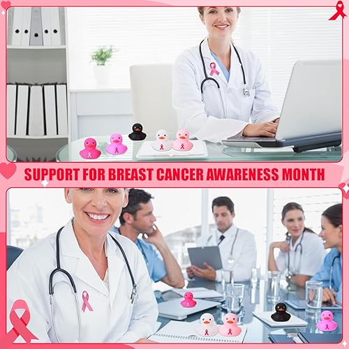 Miniatura 6 de Libima 100 piezas de cinta rosa de goma de pato para el cáncer de mama de 1.9 pulgadas, mini patos, esperanza, fortaleza, coraje, patos, juguete de