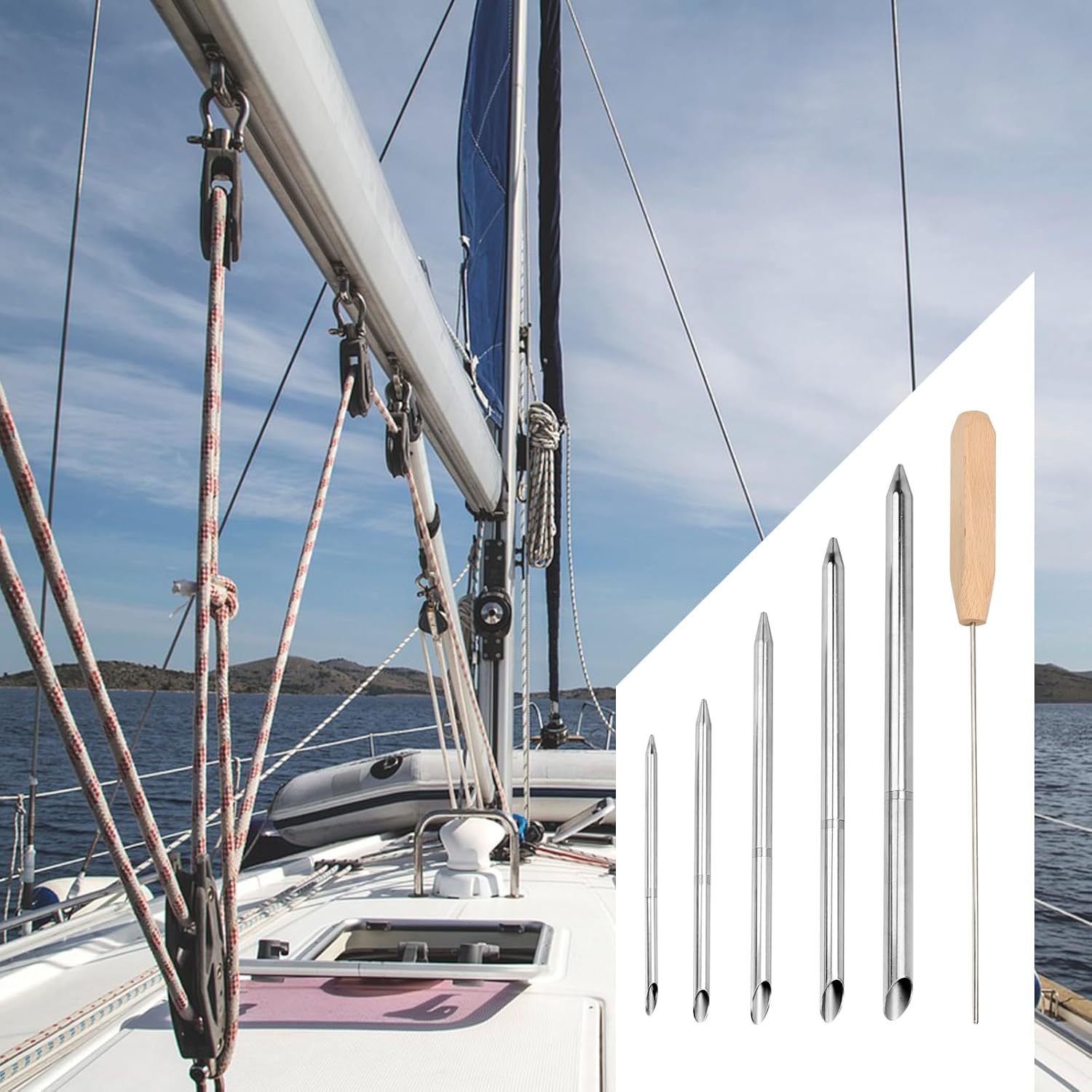 7 Pcs Rope Splicing Tool Kit, 6 in 1 Stainless Steel Splicing FID Tools with Pusher and Storage Bag for Double Braid Eye Rope 1/4" 5/16" 3/8" 7/16" 1/2" for Quick Recovery and Splicing