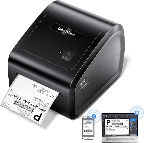 Bluetooth Thermal Label Printer 4x6 with Built-in Paper Bin |