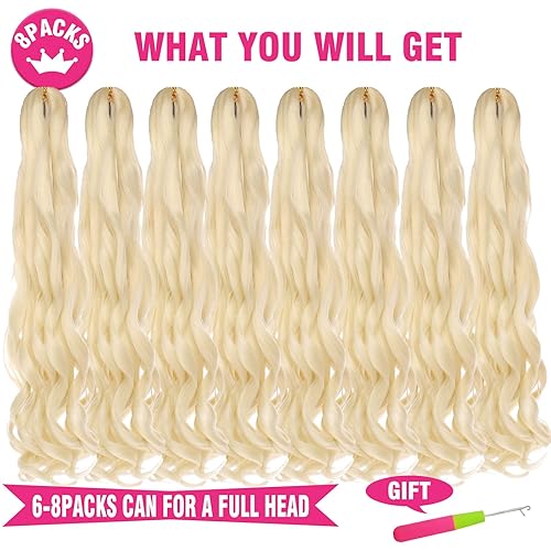 Miniatura 5 de Unionbeauty - Cabello trenzado francés rubio de 22 pulgadas, 8 paquetes de cabello trenzado preestirado EZ trenzas de pelo sintético rizado francés