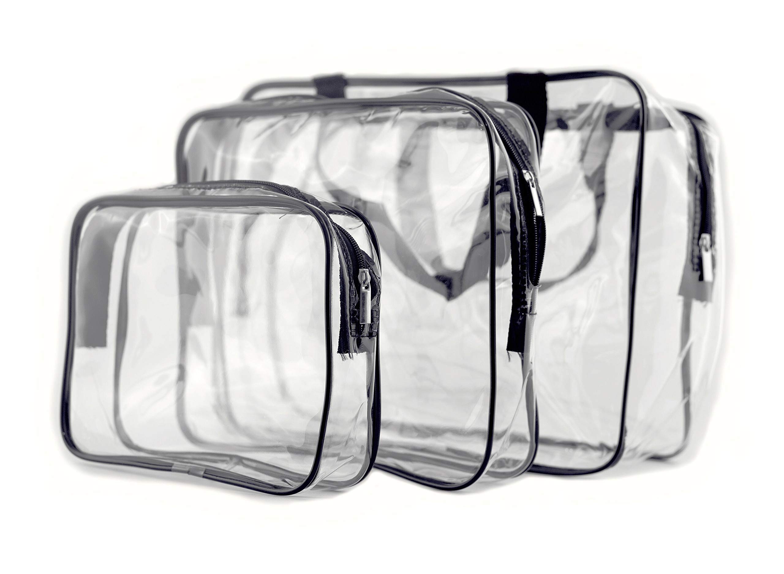 IDS 3 Pack Clear PVC Toiletry Bag Set with Zipper for Vacation