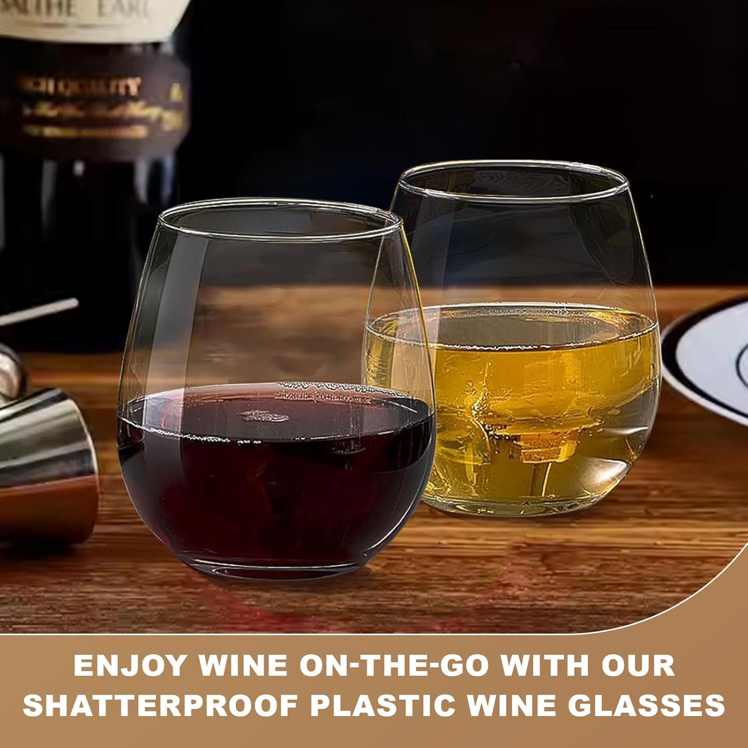 OTOB 40 Pack Reusable Stemless Plastic Wine Glasses, 12 OZ Unbreakable Champagne Whiskey Glass, Round Clear Disposable Cocktail Glasses Wine Cups BPA-Free, Ideal for Home Office Bar Party Wedding - Image 4