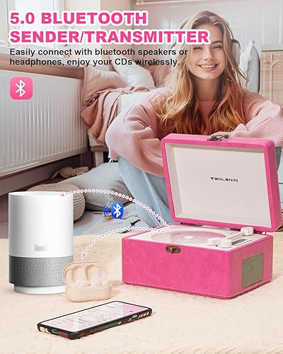 Miniatura 5 de Reproductor de CD portátil para el hogar con altavoces mejorados, entrada y salida Bluetooth, reproductor de CD de escritorio recargable con