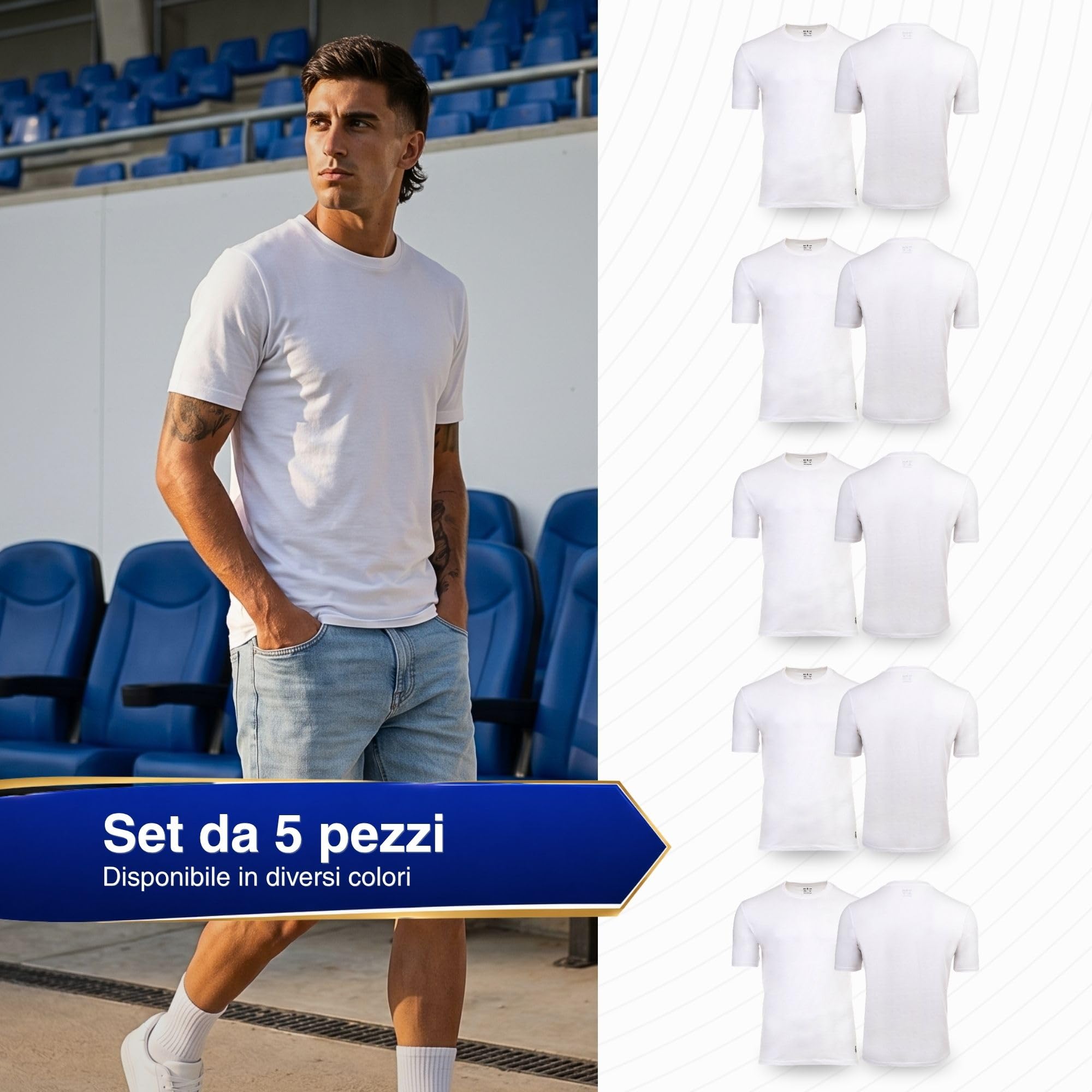 Real Madrid Magliette Uomo, Confezione da 5 – Prodotto con Licenza Ufficiale | Magliette Intime 100% Cotone | Regalo per Tifosi Uomini con Logo