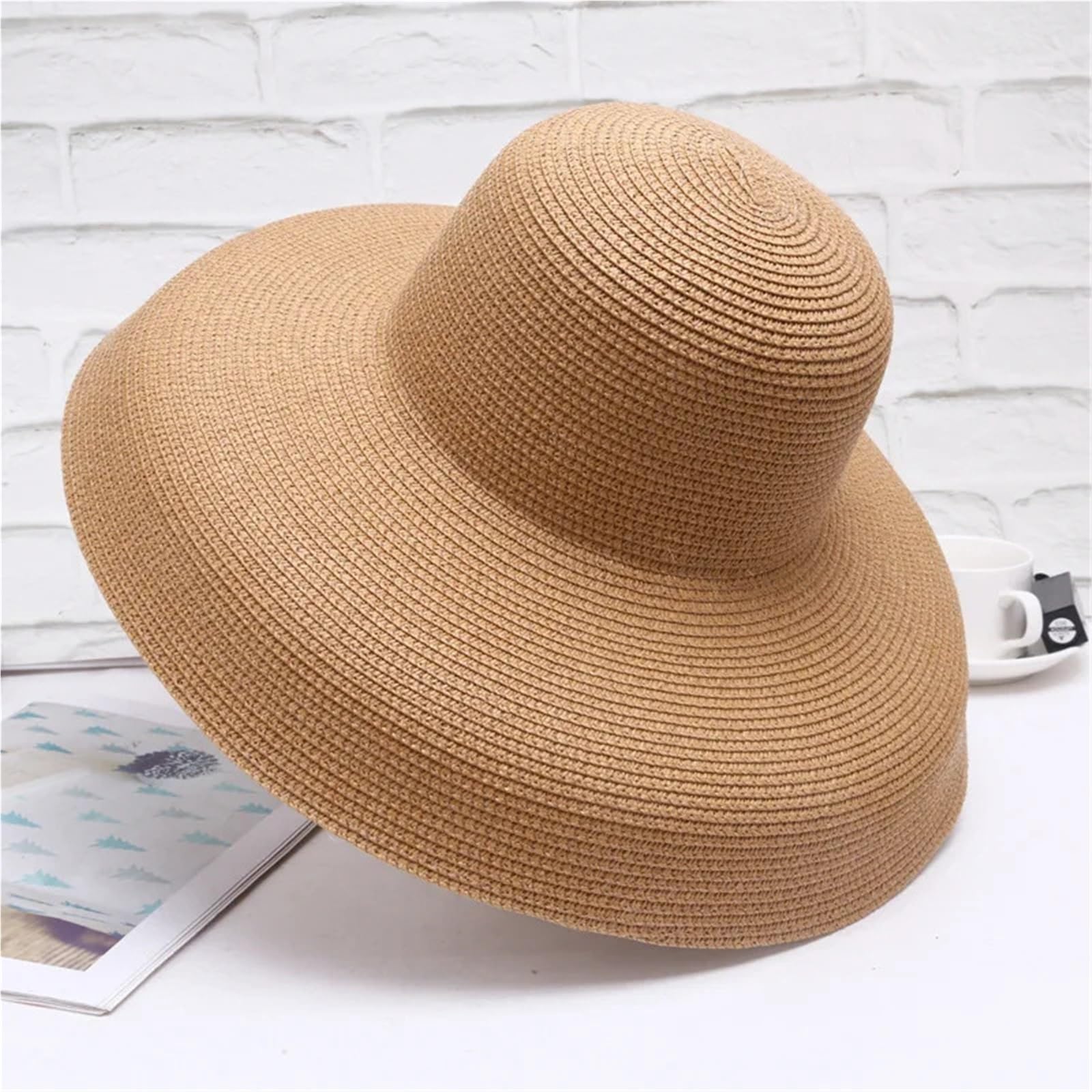 Sombrero de paja de ala ancha vintage para mujer, protección solar de verano, estilo bohemio de moda