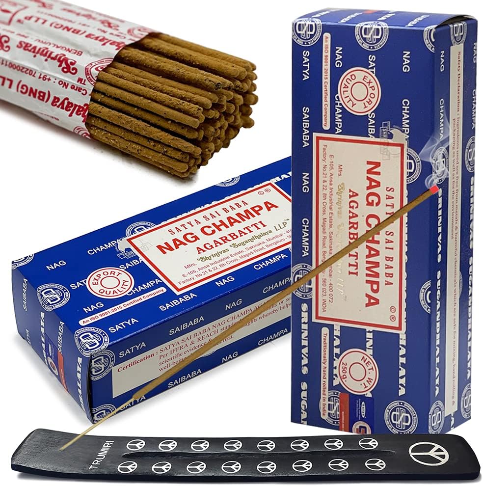 TRUMIRI Incense Stick Holder Bundle with Satya Sai Baba Nagchampa 250g Incense Sticks - Pack of 2 (Approx 500 Sticks)