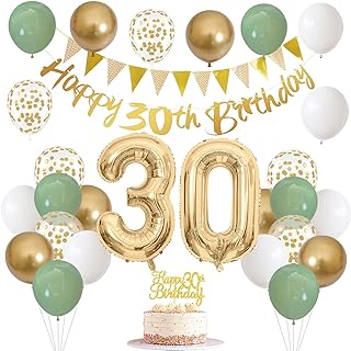 30th Birthday Decorations for Women Men, Happy Banner With Cake Topper Number 30 Foil