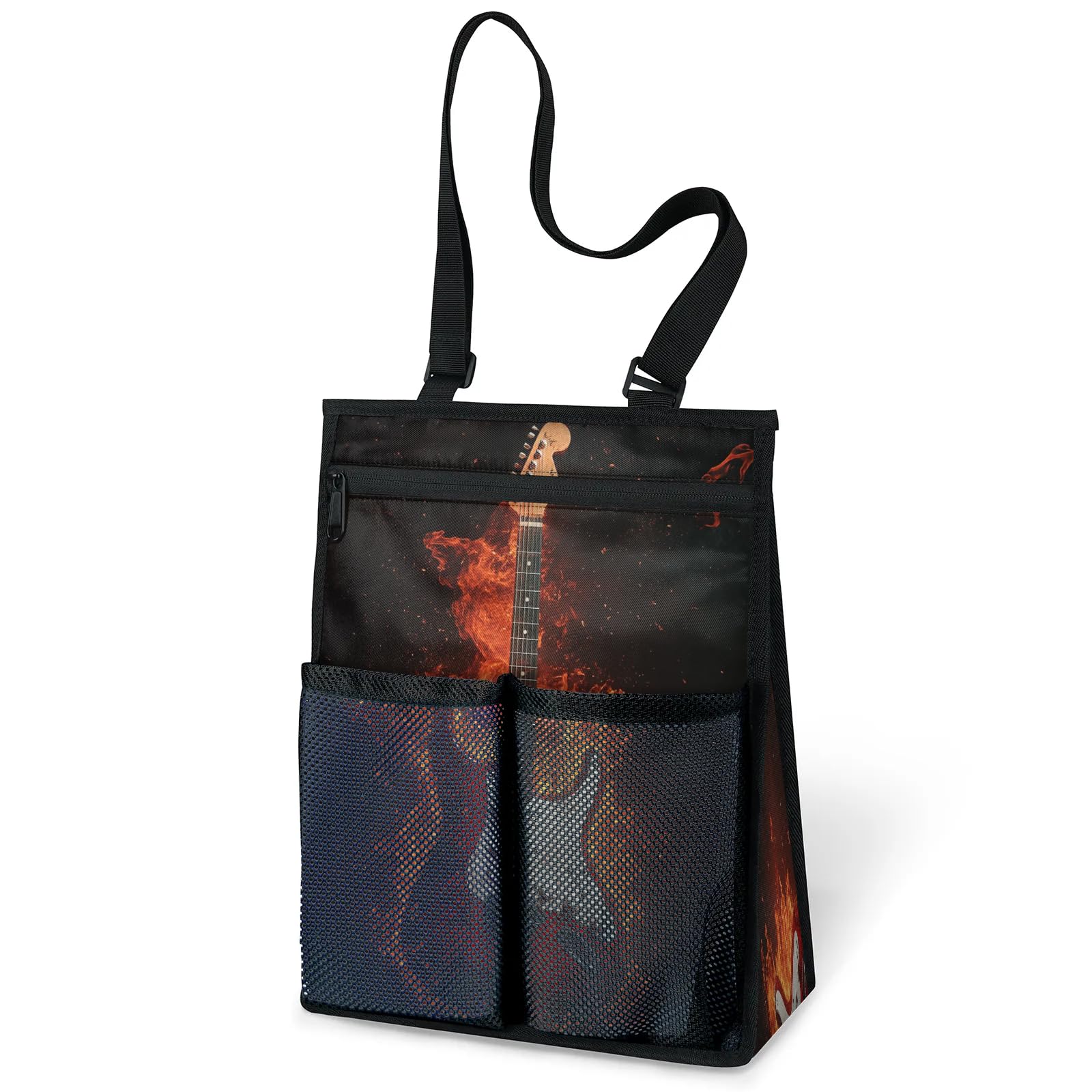 Ourtheme Flames Electric Guitar Portable Shower Bag for Travel Gym Camp Beach Tote Shower Caddy Bags Hanging Toiletry