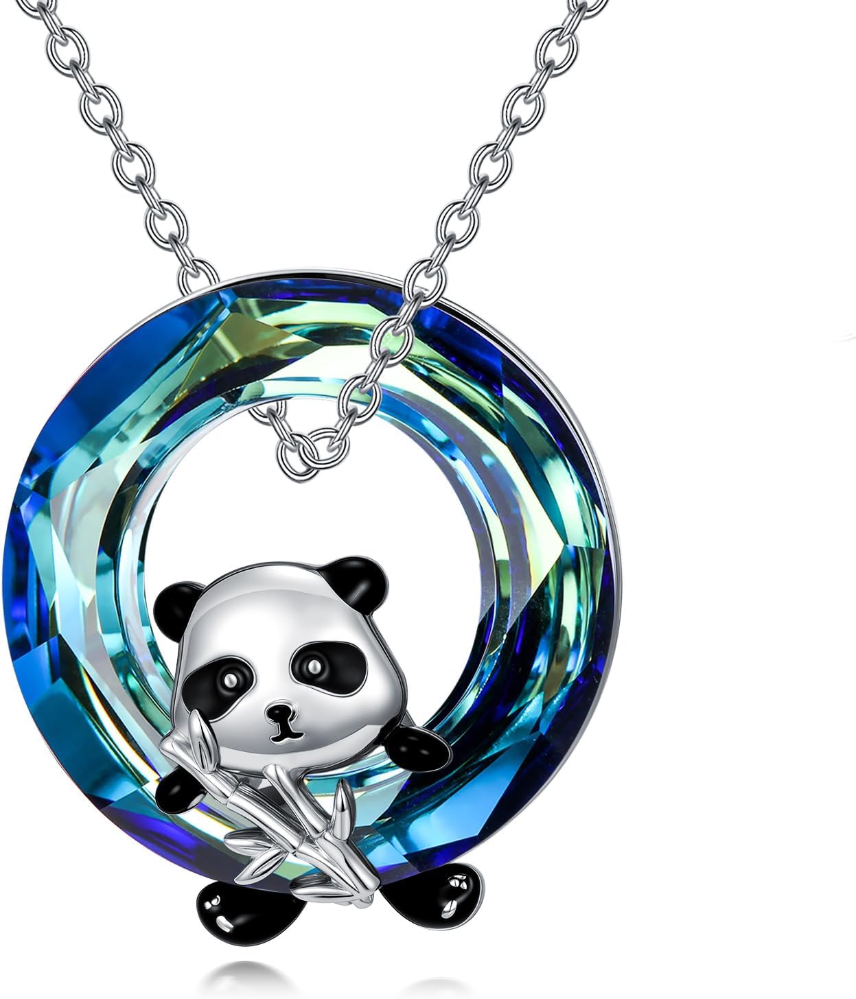 Panda Necklace for Women 925 Sterling Silver Cute Panda Bamboo Pendant with Crystal Jewelry Gift for Her