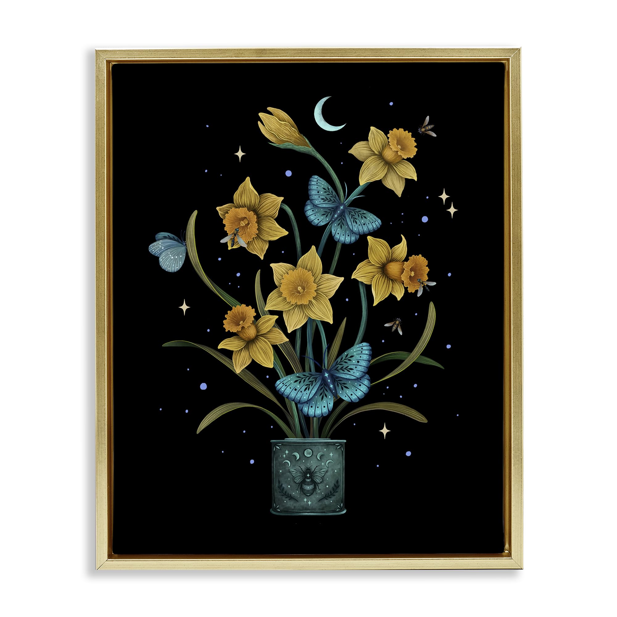 Stupell Industries Metallic Gold (Matte) 'Mystical March Daffodils', Floating Frame Canvas Art, Gold, 25 X 31 Inches, Easy To Hang And Sturdy, Made In Usa, By Episodic Drawings