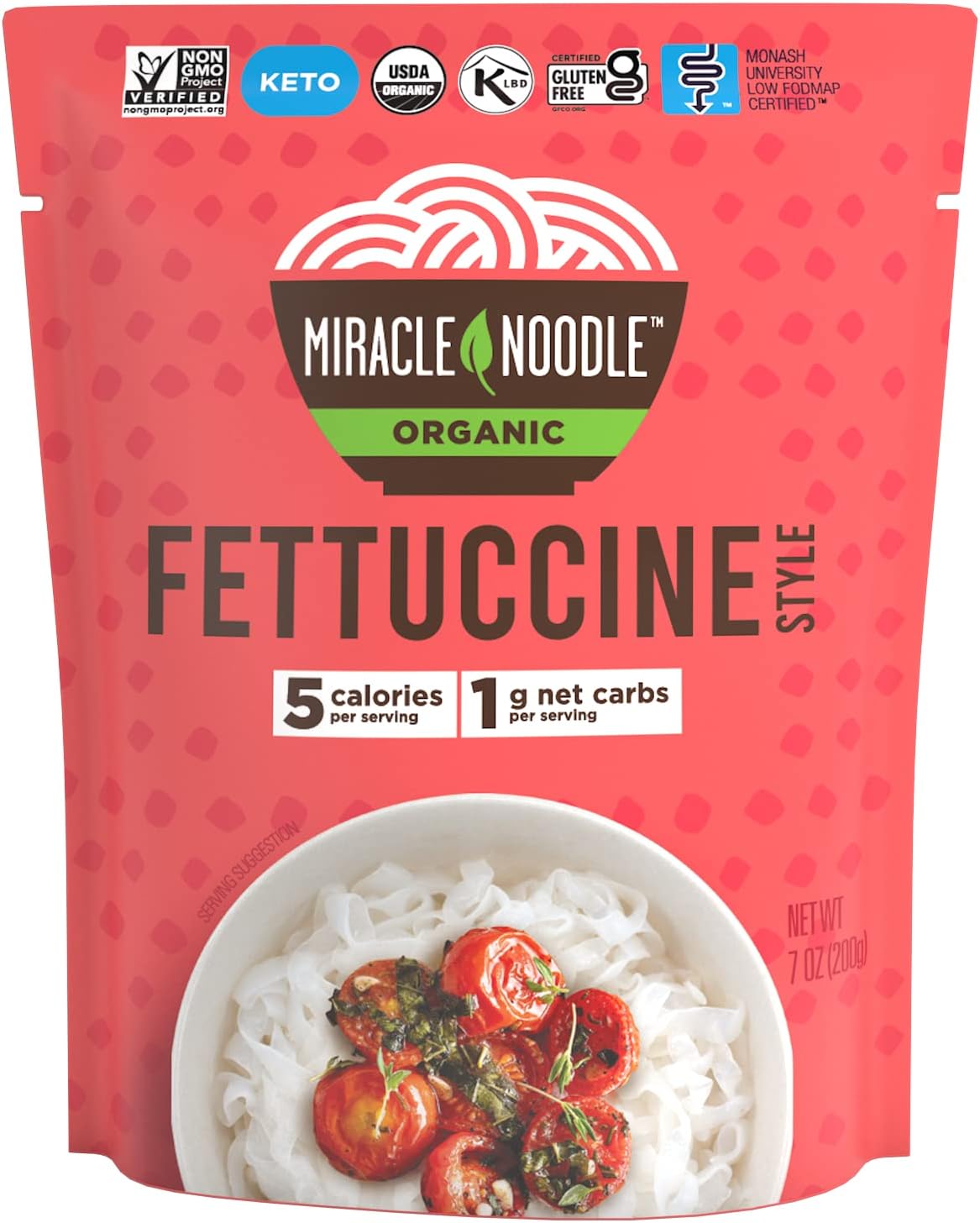 Ready to Eat Organic Fettuccine Pasta, 7 Oz (Pack of 6), Plant Based Shirataki Konjac Noodles, 5 Calories, 1g Net Carbs Per Serving, Keto, Gluten-Free