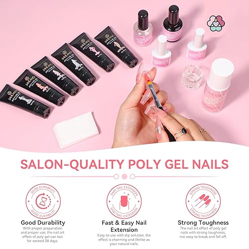 Vista 13 de SAVILAND Kit de uñas de gel de poli iniciador: 4 colores de gel de uñas de polietileno transparente natural con solución de deslizamiento de lámpara