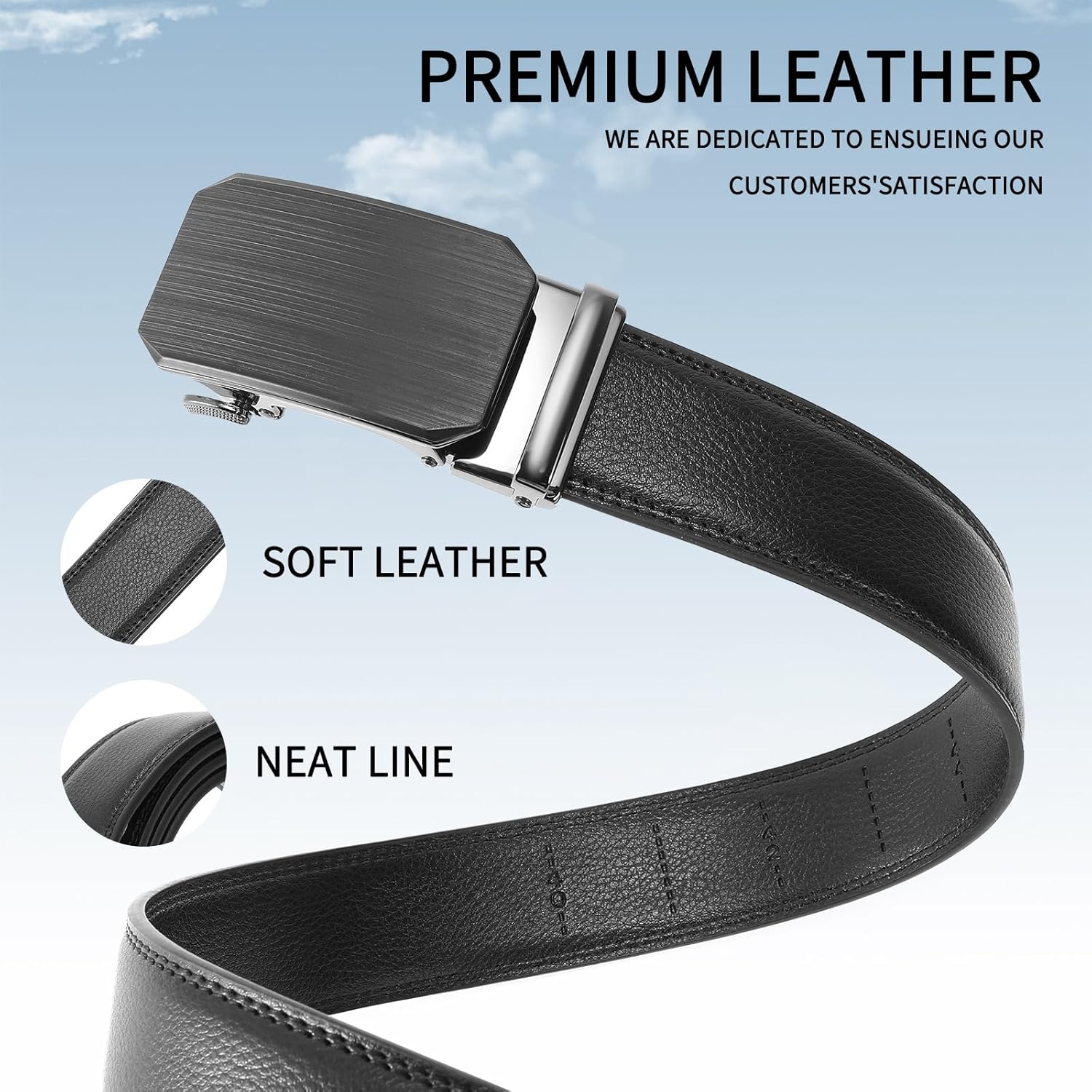 FALAN MULE Mens Belt,Slide Leather Ratchet Belt for Mens Dress Casual,Size Adjustable - Image 5