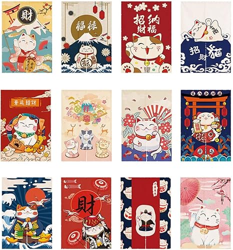Miniatura 3 de Cortina japonesa Noren para puerta, tapiz Maneki Neko Lucky Cat para puerta, divisor de habitación, cocina, decoración del hogar, 33 x 35 pulgadas